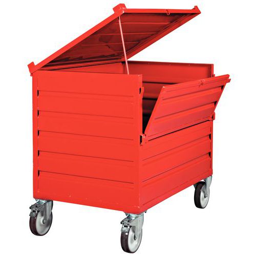 Cassa-pallet in lamiera 1213x837x1087 mm Portata 1000 kg con porta, coperchio e rotelle,