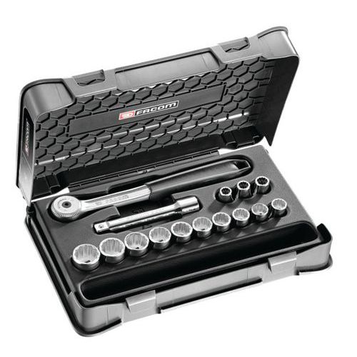 Cassetta di chiavi a bussola metriche a 12 scanalature da 1/2 - S.151-1P12,