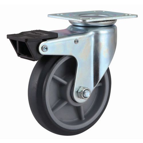 Rotella girevole con freno e rivestimento in gomma grigio 150 mm 180 Kg,