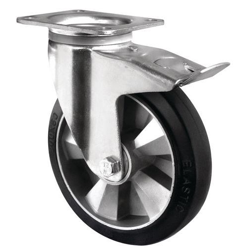 Rotella girevole con freno e rivestimento in gomma nero 200 mm 500 kg,