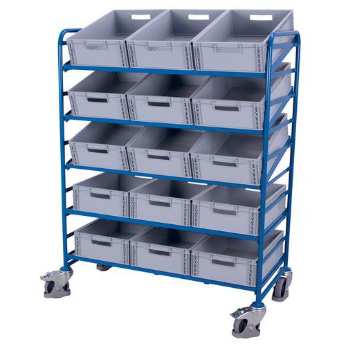 Carrello acciaio L1240mm con 15 contenitori, 250kg Variofit,