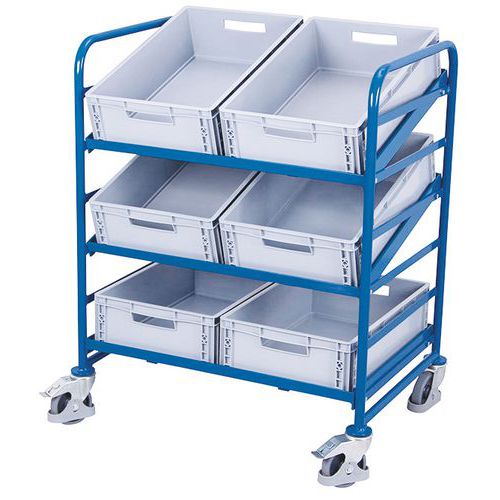 Carrello acciaio L825mm con 6 contenitori, 200kg Variofit,