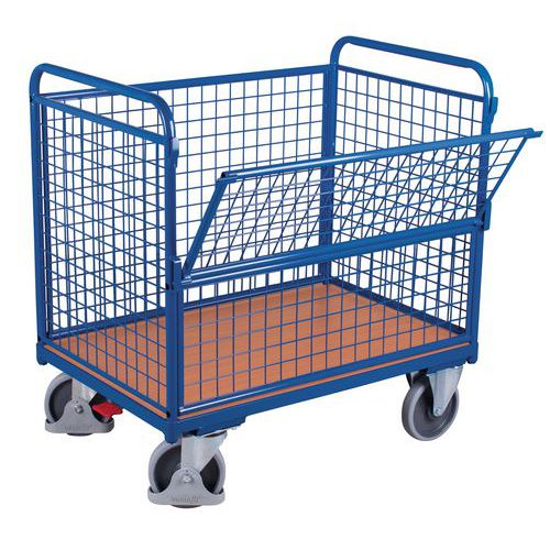 Carrello rivestito griglia - Sponda semiribaltabile - 500 kg,