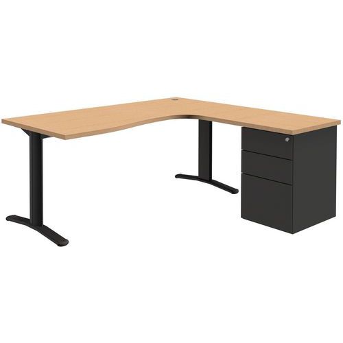 Scrivania compatta con cassettiera - estensione a destra - lunghezza 180 cm,