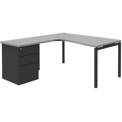 Scrivania compatta con estensione a sinistra con cassettiera grigio Open 120x160 cm,