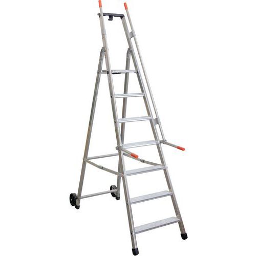 Scala con rampa di sicurezza e rotelle - 7 gradini,