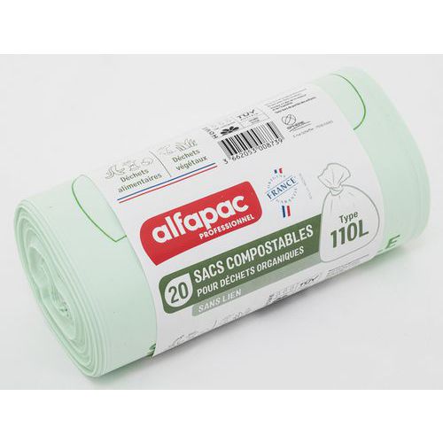 Sacco per rifiuti compostabili-Rifiuti organici-110L-Verde,