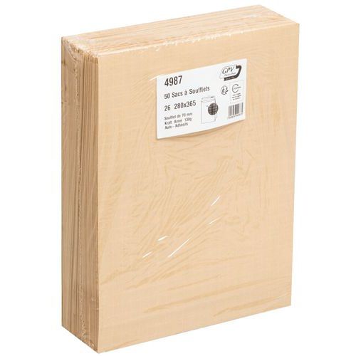 busta in carta kraft rinforzata marrone Alt. 365 Lungh. 275 130 g 3 sf x 7 cm,
