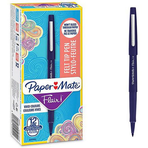 Confezione 12 penne in feltro Flair®-Blu marina-Paper Mate®,