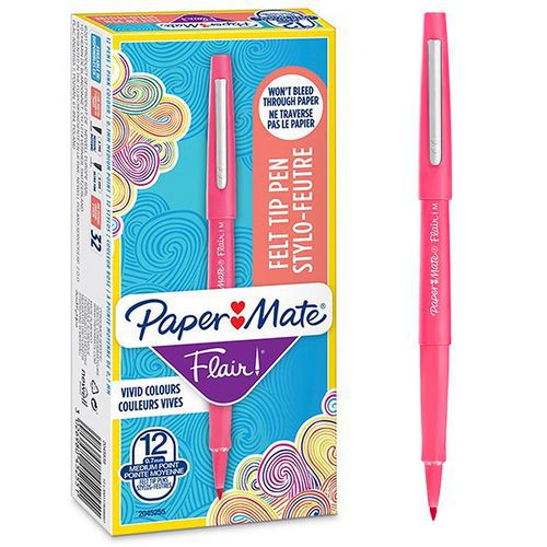 Confezione da 12 penne in feltro Flair®-Rosa-Paper Mate®,