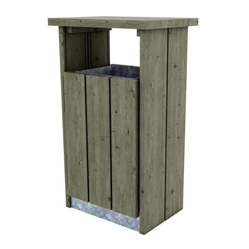Pattumiera per esterni in pino trattato - 120 L - Con sportello - Alt. 95,