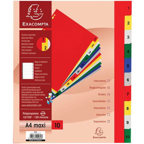 Intercalari 1-10 A4+ PP linguette stampate a colori,