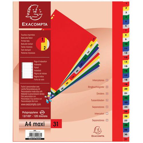 Intercalari 1-31 A4+ PP linguette stampate a colori,