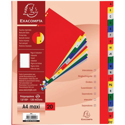 Intercalari A-Z A4+ PP linguette stampate a colori,