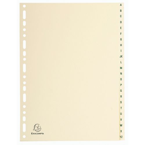 Set di 24 intercalari in cartoncino color pelle 155 g dalla A alla Z, A4,