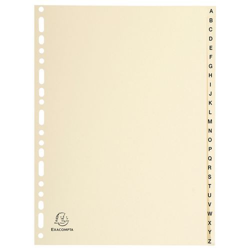 Set di 26 intercalari in cartoncino color pelle 155 g dalla A alla Z, A4,