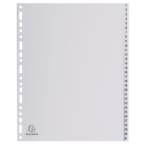Set di 31 intercalari numerati pp grigio A4 maxi,