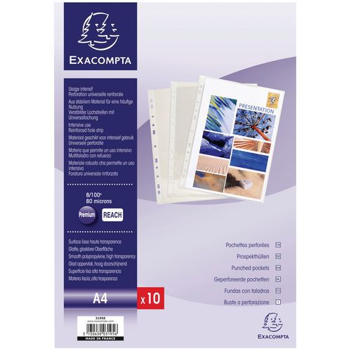 Confezione da 10 buste perforate - pvc liscio - A4,