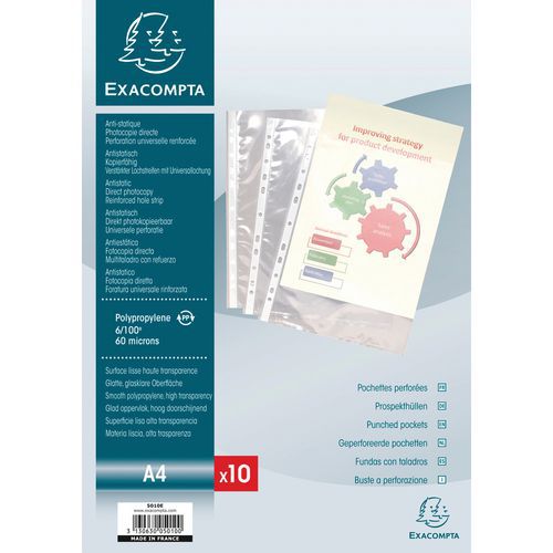 Confezione da 10 bustine perforate in pp liscio 6/100 - A4,