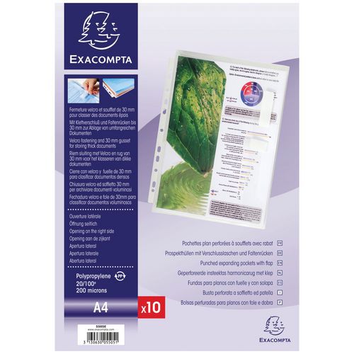 Confezione da 10 buste a soffietto con lembo laterale PP A4,