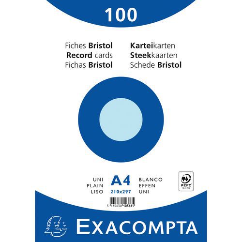 Confezione da 100 schede blu con pellicola bristol a tinta unita 210 x 297 mm,