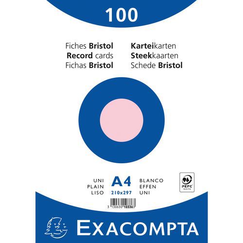 Confezione da 100 schede rosa pellicola bristol a tinta unita 210 x 297 mm,