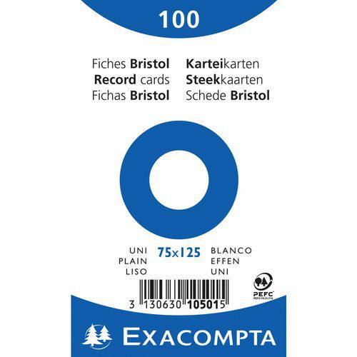 Confezione da 100 schede bianco pellicola bristol tinta unita 75 x 125 mm,