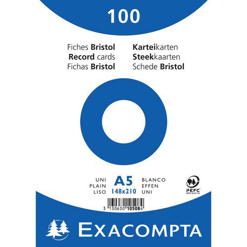 Confezione da 100 schede bianco pellicola bristol a tinta unita 148 x 210 mm,