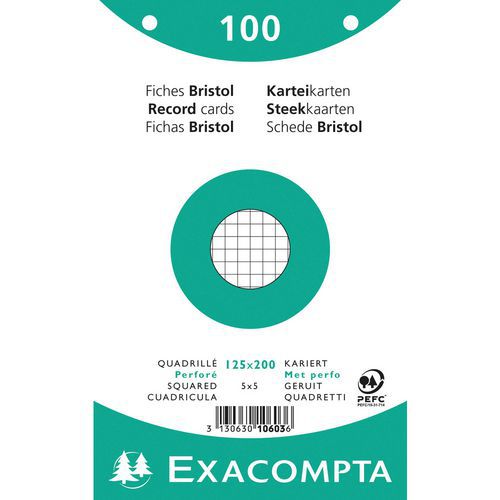 Confezione da 100 schede bianco con pellicola a quadretti perforate 125 x 200 mm,