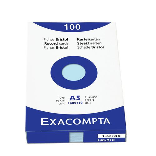 Confezione da 100 schede bristol azzurro non perforate a tinta unita 148 x 210 mm,