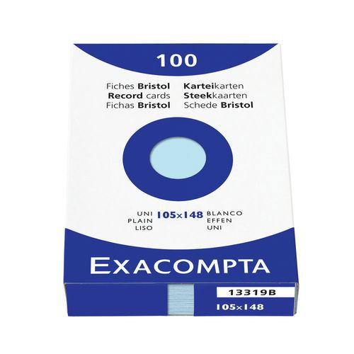 Confezione da 100 schede azzurro bristol non perforate a tinta unita 105 x 148 mm,