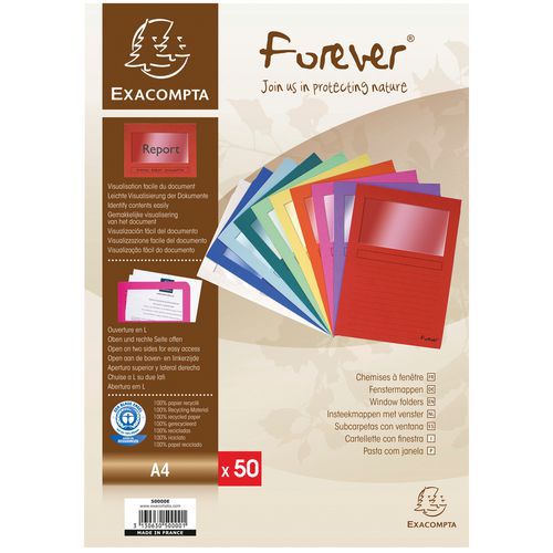 Set di 50 cartellette con finestrella forever® 22 x 31 cm assortite,