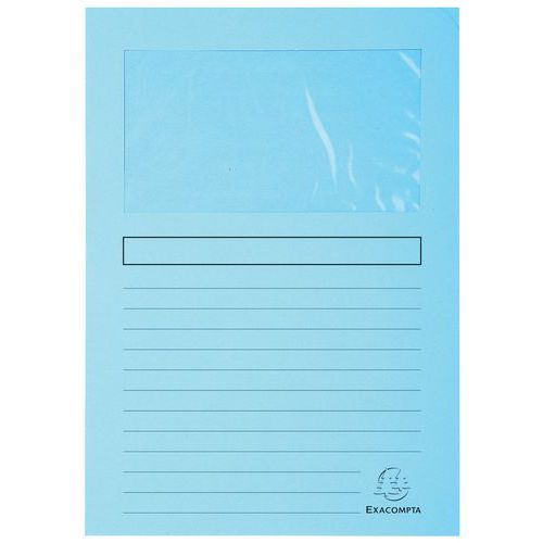 Confezione da 100 cartelline con finestra Super 160g/m2 - 22x31cm Azzurro,