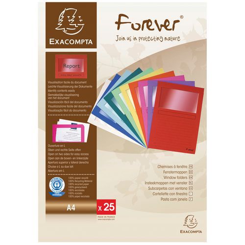 Set da 25 cartellette con finestrella forever 120 g/m² 22 x 31 cm colori accesi,