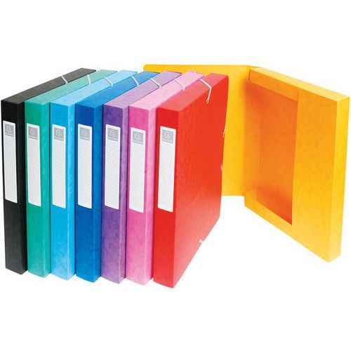 Set di 8 scatole portadocumenti exabox retro da 25 mm in cartoncino lucido A4 assortite,