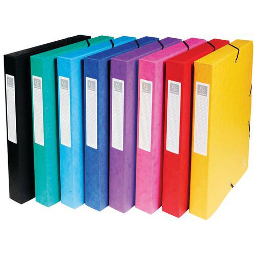 Set di 8 scatole portadocumenti exabox retro da 40 mm in cartoncino lucido A4 assortite,