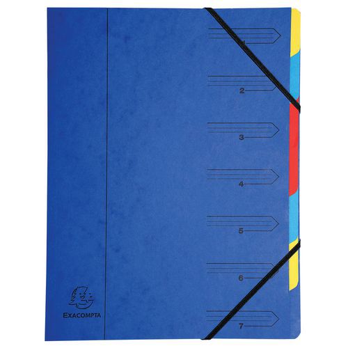 Classificatore pinzato con elastici 7 scomparti Blu,