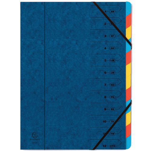 Classificatore pinzato con elastici 12 scomparti Blu,