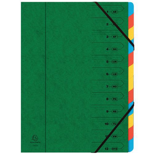 Classificatore pinzato con elastici 12 scomparti Verde,