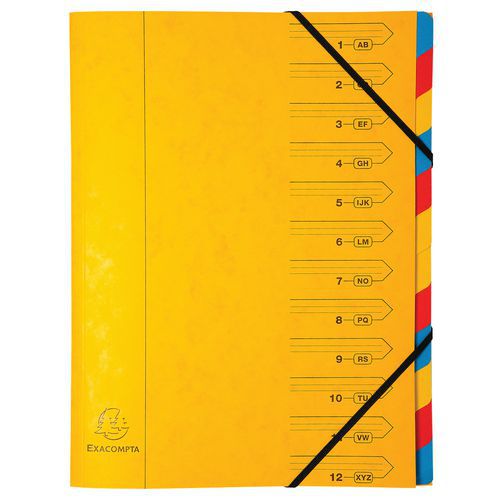 Classificatore pinzato con elastici 12 scomparti Giallo,