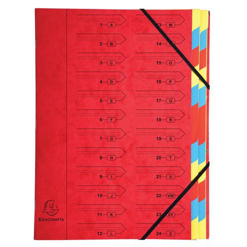 Classificatore pinzato con elastici 24 scomparti Rosso,