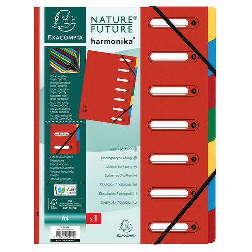 Classificatore harmonika® con finestrelle 7 scomparti Rosso,