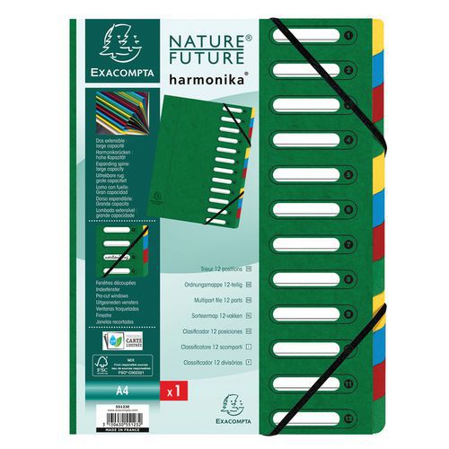 Classificatore harmonika® con finestrelle 12 scomparti Verde,