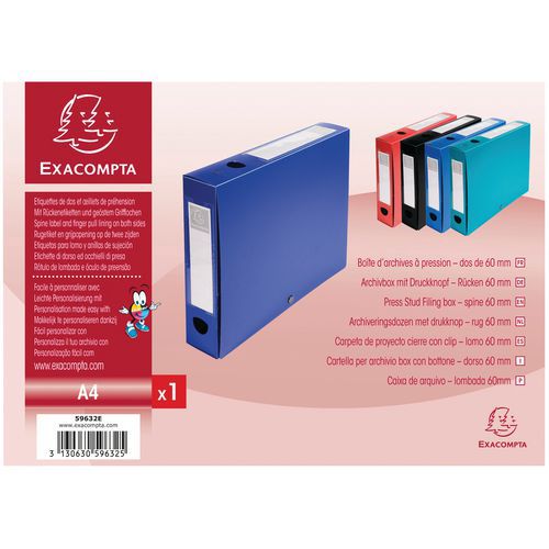 Scatola portadocumenti a pressione con retro da 60 mm PP 7/10 opaco A4 Blu,