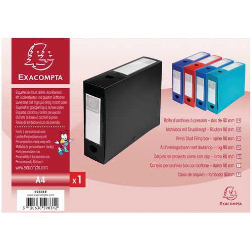 Scatola portadocumenti a pressione da 80 mm PP 7/10 opaco A4 Nero,