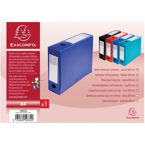 Scatola portadocumenti a pressione con retro da 80 mm PP 7/10 opaco A4 Blu,