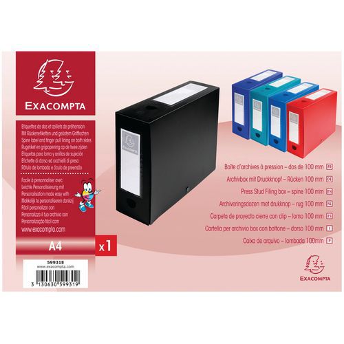Scatola portadocumenti a pressione da 100 mm PP 7/10 opaco A4 Nero,