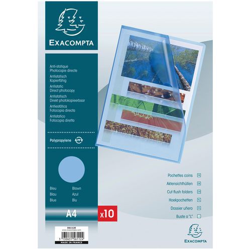 Confezione da 10 buste a L angolari in PP effetto buccia d'arancia 12/100 A4 Blu,