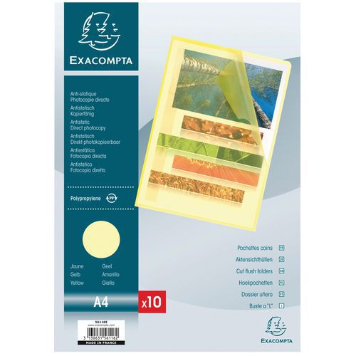 Confezione da 10 buste a L angolari in PP effetto buccia d'arancia 12/100 A4 Giallo,