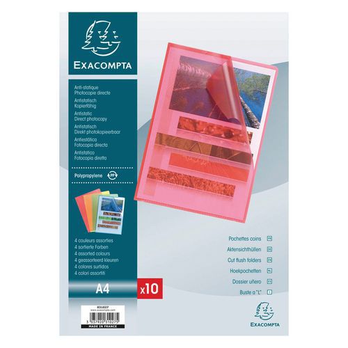 Set da 10 buste a L angolari in PP effetto buccia d'arancia 12/100 A4 Assort.,